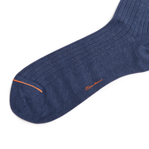 Light blue Filo di Scozia mercerised cotton high socks - Santoni - 2