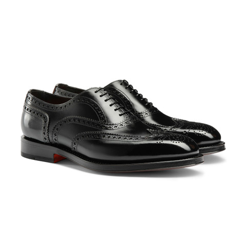 Men's polished black leather Oxford brogue - Santoni - 3