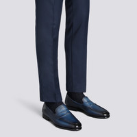 Herren blaue Leder Carlo Penny Loafer - Santoni - 2