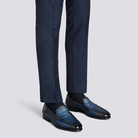 Men's blue leather Carlo penny loafer - Santoni - 2