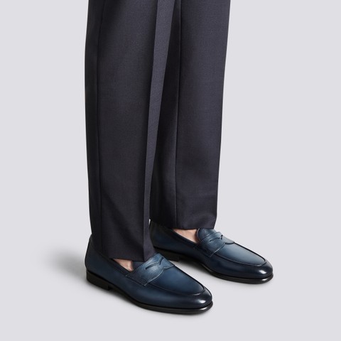 Men's blue leather Carlo penny loafer - Santoni - 2