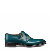 Men's dark blue-green leather double-buckle shoe - Santoni - 1