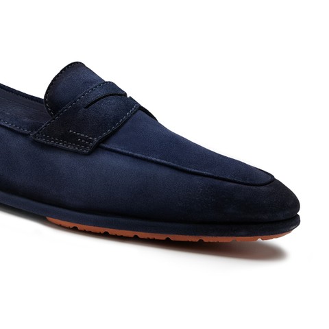 Men's blue suede Carlo penny loafer - Santoni - 4