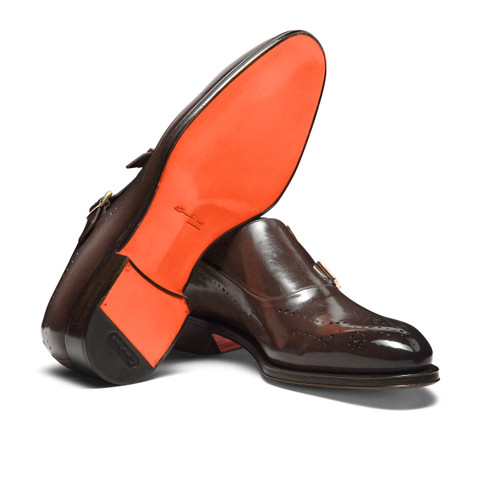 Men's brown leather double-buckle brogue shoe - Santoni - 4