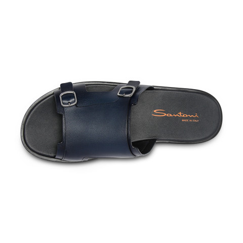 Men's blue leather double-buckle sandal - Santoni - 5