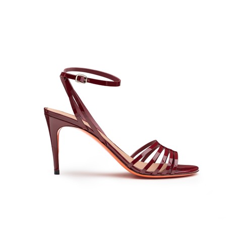 Sandale &agrave; talon haut en cuir rouge pour femme - Santoni - 1