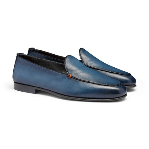 Men's blue leather loafer - Santoni - 3