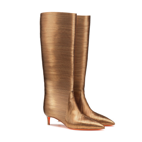 Women's bronze leather mid-heel Meraviglia Collection boot - Santoni - 2