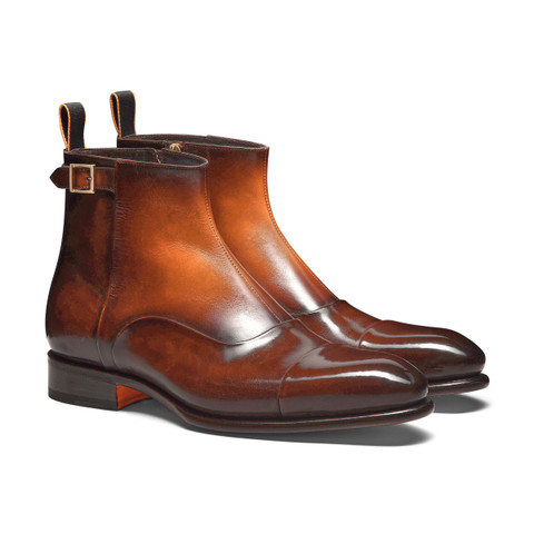 Men's orange leather ankle boot - Santoni - 3
