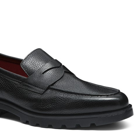 Men's black tumbled leather penny loafer - Santoni - 5