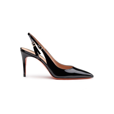 Zapato slingback de tac&oacute;n medio para mujer en charol negro - Santoni - 1