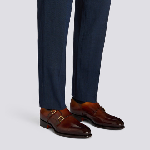 Men's orange leather double-buckle shoe - Santoni - 2