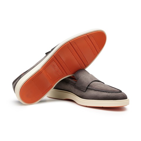 Men's grey suede penny loafer - Santoni - 4