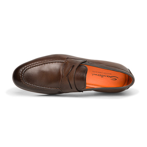 Men&rsquo;s polished brown leather penny loafer - Santoni - 4