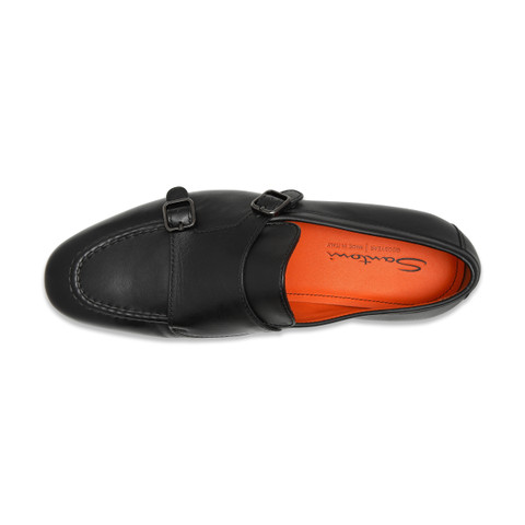 Men's polished black leather double monk loafer - Santoni - 5