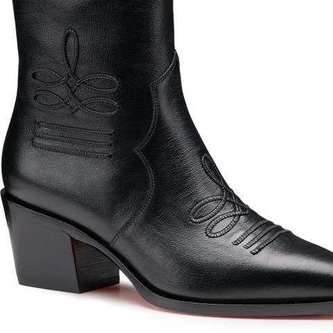 Women's black leather texan ankle boot - Santoni - 5