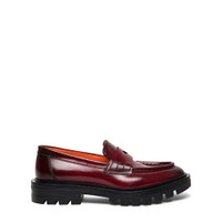 Women&rsquo;s polished red leather penny loafer - Santoni - 1