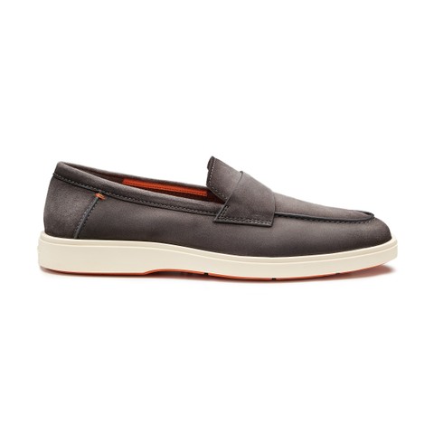 Men's grey suede penny loafer - Santoni - 1
