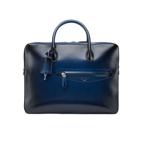 حقيبة لاب توب من الجلد بلون أزرق - Santoni - 1