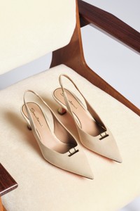 Women's beige suede mid-heel slingback - Santoni - editorial