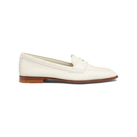 Women's white tumbled leather penny loafer - Santoni - 1