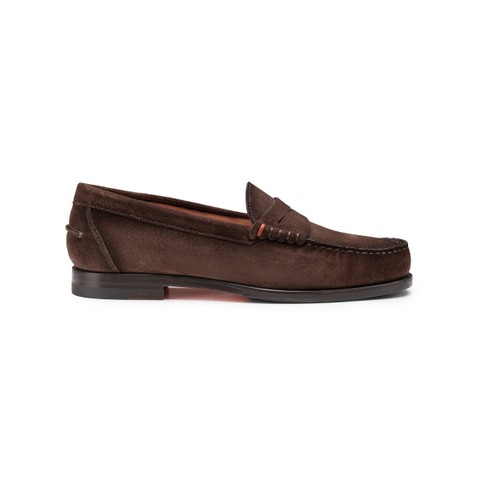 Women's dark brown suede penny loafer - Santoni - 1