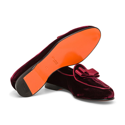 Men's burgundy velvet Andrea loafer - Santoni - 4
