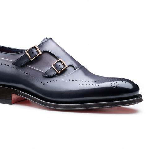 Men's blue leather double-buckle brogue shoe - Santoni - 6