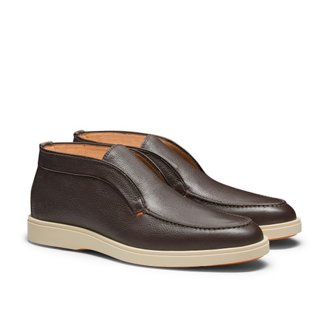 Men's dark brown tumbled leather desert boot - Santoni - 3