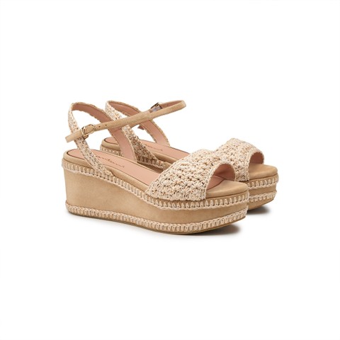 Women's beige suede and raffia wedge - Santoni - 2