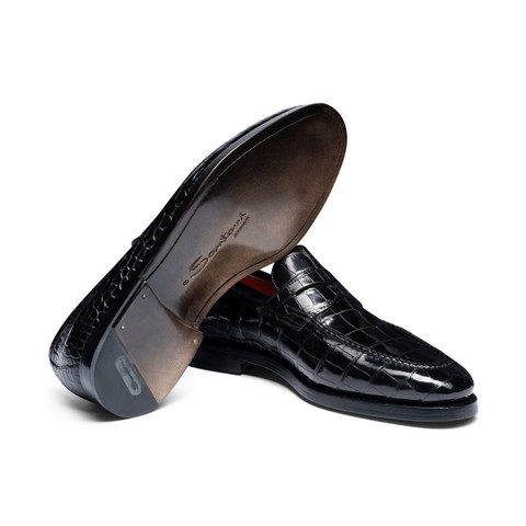 Mocasín penny de hombre en piel de aligátor negro - Santoni - 3