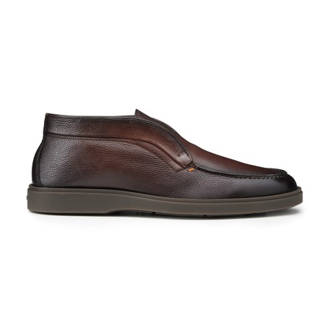 Men's dark brown tumbled leather desert boot - Santoni - 1