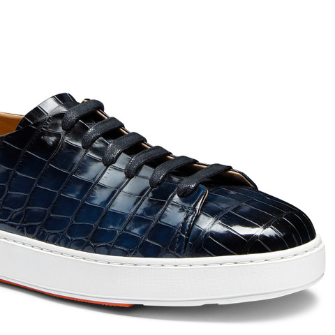 Men's blue alligator leather sneaker - Santoni - 5