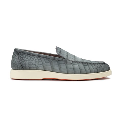 Men's green alligator nubuck loafer - Santoni - 1