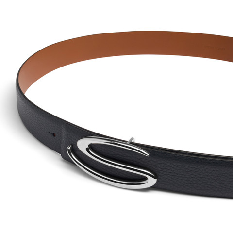 Sangle de ceinture en cuir foulonné bleu - Santoni - 5