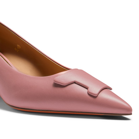 Women's pink leather mid-heel Santoni Sibille pump - Santoni - 5