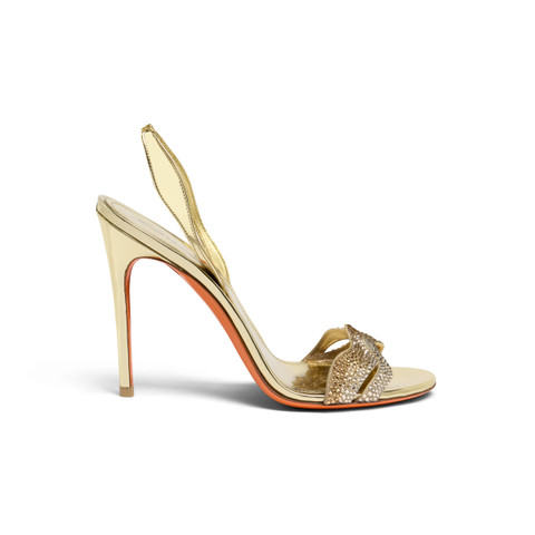 Women's gold laminated leather and crystals high-heel sandal - Santoni - 1