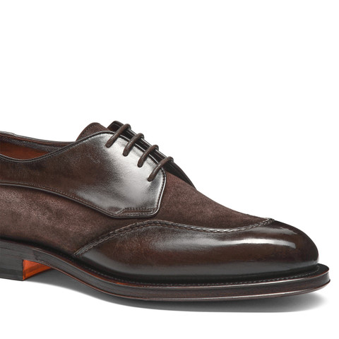 Men’s dark brown leather and suede Derby shoe - Santoni - 5