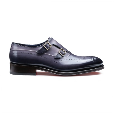 Men's blue leather double-buckle brogue shoe - Santoni - 1
