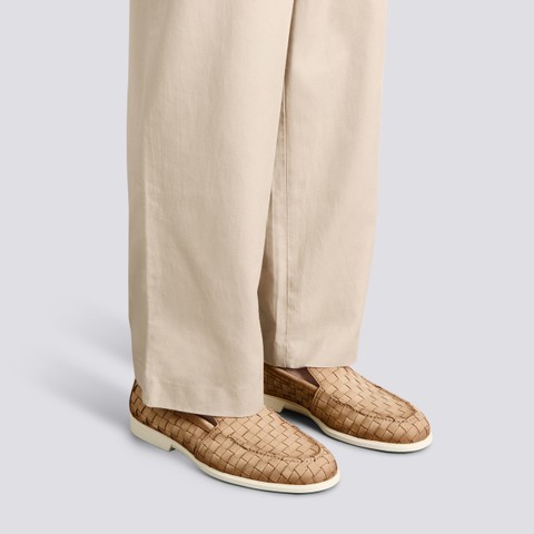 Mocassino da uomo in suede intrecciato beige - Santoni - 2