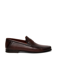 Men's polished brown leather penny loafer - Santoni - 1