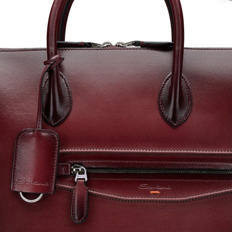 Sac d&rsquo;ordinateur en cuir bordeaux - Santoni - 6