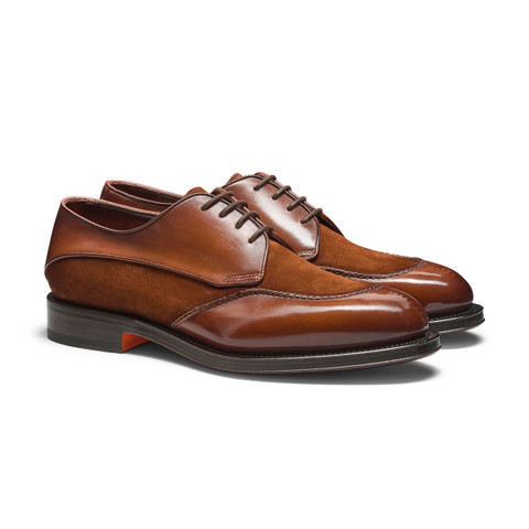Men’s light brown leather and suede Derby shoe - Santoni - 3