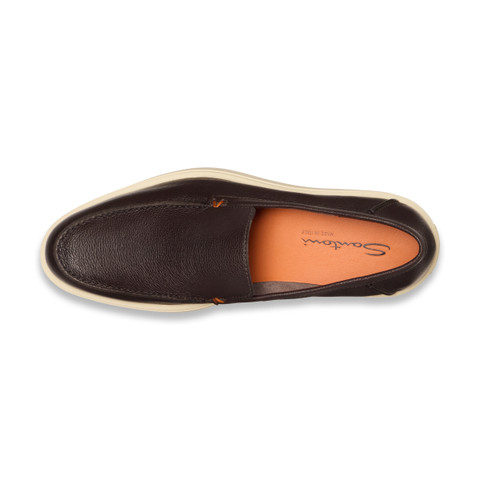 Men's dark brown tumbled leather loafer - Santoni - 4