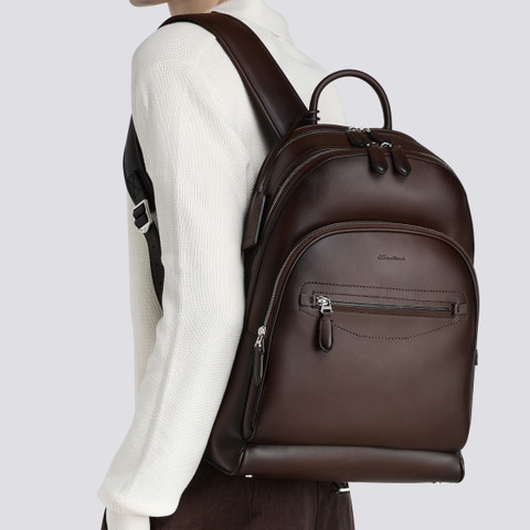 Dark brown leather backpack - Santoni - 2