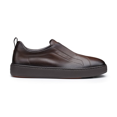 Men's dark brown leather slip-on sneaker - Santoni - 1