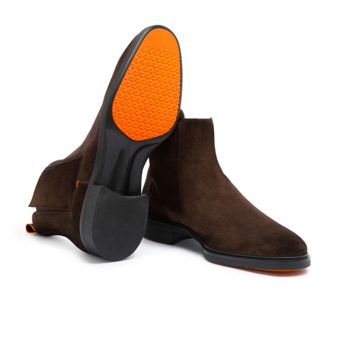 Men's dark brown suede Chelsea boot - Santoni - 4