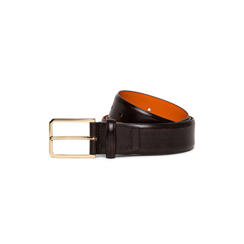Men&rsquo;s polished brown leather adjustable belt - Santoni - 1