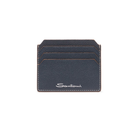 Blue tumbled leather credit card holder - Santoni - 1