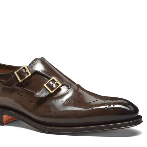 Men's brown leather double-buckle brogue shoe - Santoni - 6